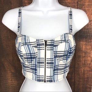 NWT UO Plaid Bustier Crop Tank Top - Blue/White